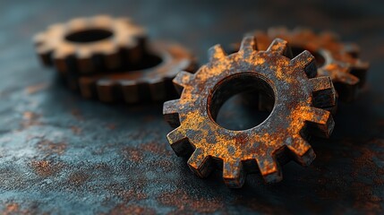 Fototapete - rust programming language concept with rusty gears emerging from the dark symbolizing robust and efficient system programming.stock image