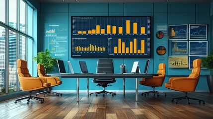 Poster - sales performance and profit strategic meeting charts and graphs display financial dat and market trends for effective decision making
