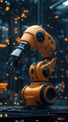 Poster - A robot is standing in a room with a lot of sparks. The robot is orange and has a metallic look. The sparks are coming from the robot's joints and it looks like it's in motion