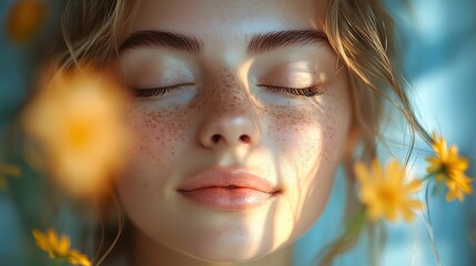 Poster - self reflection and mindfulness on mental health woman embracing life with strong and feminine personality wellness and self care importance for female mindfullness and inner peace