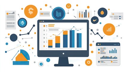 Poster - seo graphic depicting search engine optimization results with website traffic analysis highlighting key metrics and performance indicators.illustration