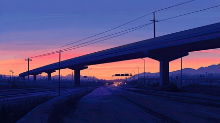 Wall Mural - Overpass Silhouette Against a Vibrant Sunset Sky