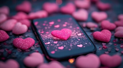 Poster - smartphone displaying online dating on the screen symbolizing the use of technology to find love and build relationships.stock image