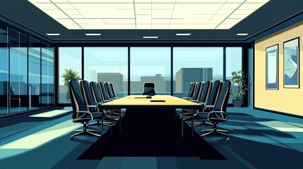 Poster - Empty Conference Room with Large Windows and City View