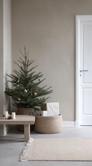Aufkleber - Minimalistic Christmas Interior with Simple Decorations and Neutral Colors Capturing New Age Anticipation