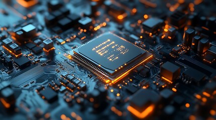 Poster - Closeup of a Glowing CPU on a Motherboard