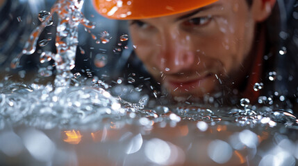 Close-Up of a Man Getting Wet