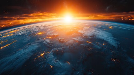 Poster - stunning view of earth from space during sunset or sunrise showcasing the planets curvature and vibrant atmospheric colors.illustration