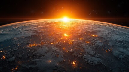 Poster - stunning view of earth from space during sunset or sunrise showcasing the planets curvature and vibrant atmospheric colors.stock image