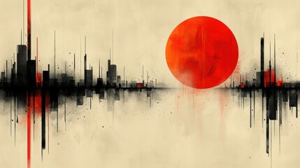 Wall Mural - Abstract Cityscape with Red Circle