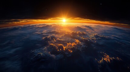 Poster - stunning view of earth from space during sunset or sunrise showcasing the planets curvature and vibrant atmospheric colors