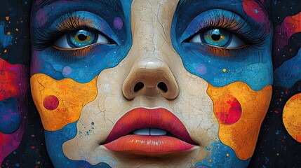 Poster - stylized abstract face with intricate patterns and shapes representing artistic identity and self expression