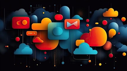 Poster - stylizedof social interaction and messaging with smartphone and speech bubbles featuring abstract shapes.stock image