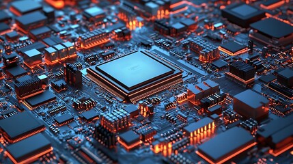 Poster - Circuit Board with Illuminated Processor