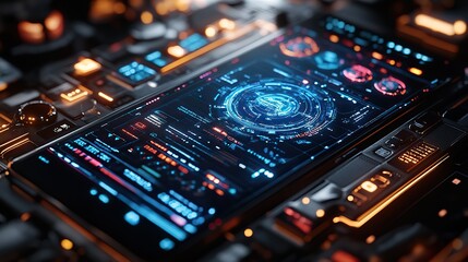 Fototapete - top view of mobile phone displaying ai integration on the screen showcasing the blend of advanced technology and everyday devices.stock image