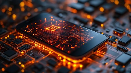 Fototapete - top view of mobile phone displaying ai integration on the screen showcasing the blend of advanced technology and everyday devices