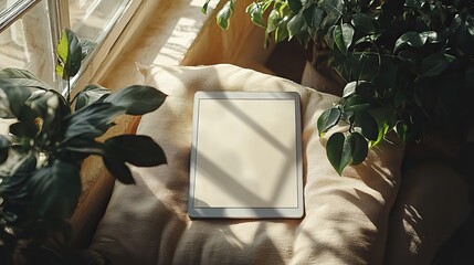 Poster - top view of an electronic reader mockup on flat surface with soft shadows perfect for showcasing digital reading devices or e books.illustration
