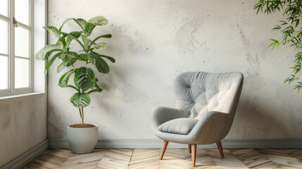 Wall Mural - armchair on empty white color wall background