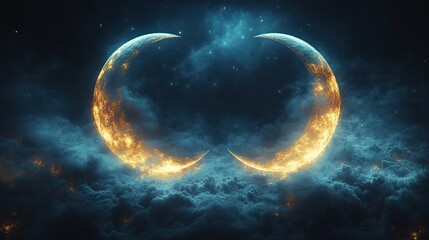 Poster - two crescent moons representing guided meditation concept the serene design evokes tranquility and m