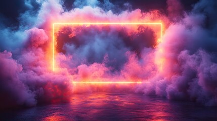 Poster - two tone neon picture frame with dynamic motion graphics and smoky effects perfect for creative projects and vibrant designs copy space included for personalized text or images.illustration
