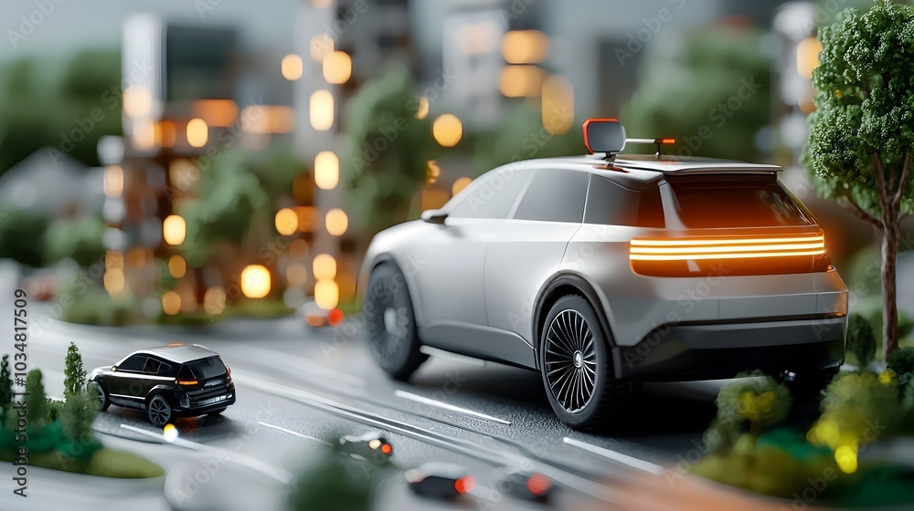 Autonomous driving system with a glowing high tech GPS interface for ...