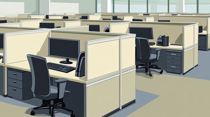 Poster - Empty Cubicles in a Modern Office Space