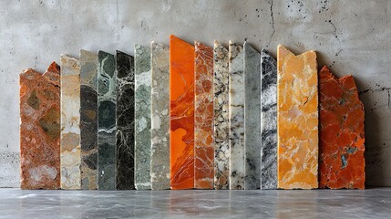 Poster - various marble and stone samples arranged in fan shape showcasing different textures and colors