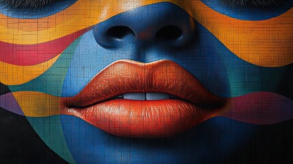 Poster - vibrant abstract shapes and patterns form an artistic composition featuring stylized eyes and lips representing creativity and design