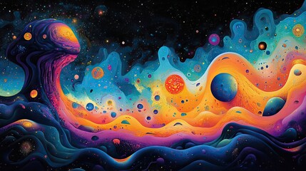 Poster - vibrant abstract trippy design with fluid shapes and vivid colors creating surreal psychedelic visual experience.image