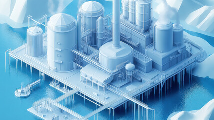 Metallurgical plant. Isometric industrial buildings, equipment