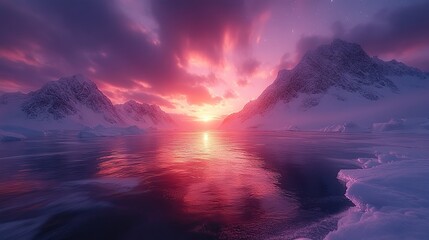 Poster - vibrant auror borealis over snowy mountains and valley showcasing nature s light show.illustration