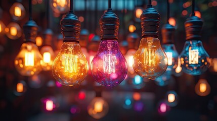 Poster - vibrant floating lightbulbs symbolize innovative and creative thinking illuminating new ideas and possibilities