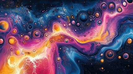 Fototapete - vibrant fluid art with swirling patterns and intricate fractal designs in blue pink and orange hues 