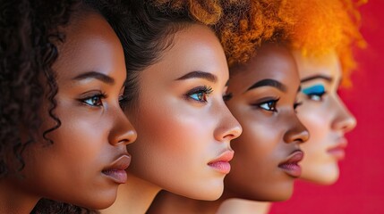 Poster - vibrant image of diverse women in profile symbolizing women leadership and diversity.illustration