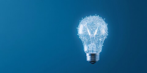 Poster - Illuminated Digital Circuit Light Bulb on Blue Background - Innovation and Technology Concept
