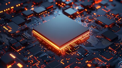 Poster - Close-Up of a Circuit Board with Glowing Components