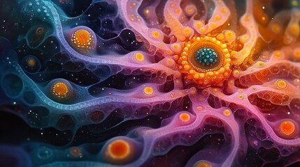 Poster - vibrant psychedelic background with swirling colors and abstract patterns evoking sense of cosmic en