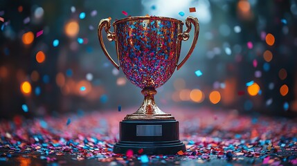 vibrant trophy with confetti symbolizing achievement success and victory perfect representation of rewards and accomplishments.illustration