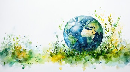 Poster - watercolor image of earth with leaves symbolizing esg reporting in corporate governance.illustration