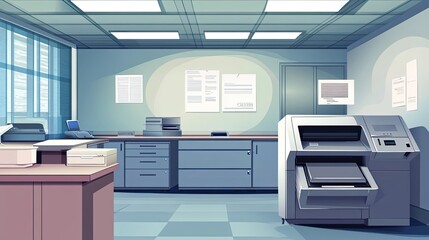 Poster - Office Interior with Large Photocopier and Desk