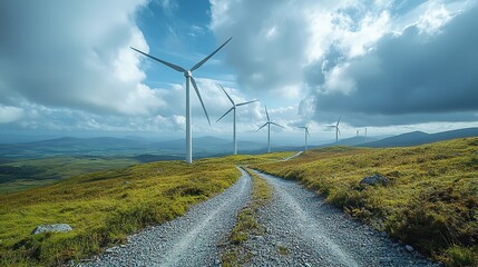 Poster - wind turbines in green field generating alternative energy showcasing sustainable and renewable energy sources for cleaner future.image