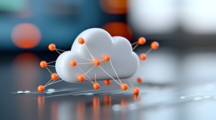 3D Interconnected Cloud Icon with Glowing Nodes Floating in a Smooth Two Tone Space Background Representing Network Architecture and Digital Technology Concepts