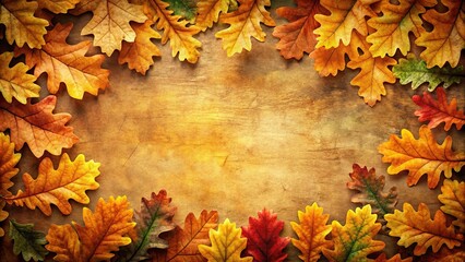 Macro fall foliage season background featuring vintage oak leaf