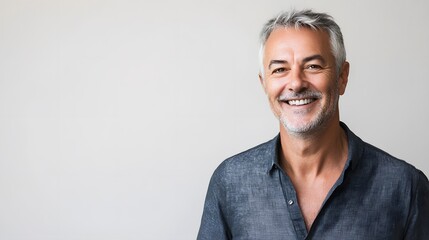 Wall Mural - Portrait of a Smiling Middle-Aged Man with Gray Hair