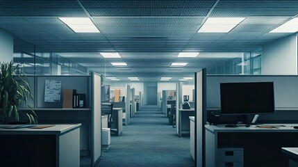 Poster - A Dark and Empty Corporate Office Corridor