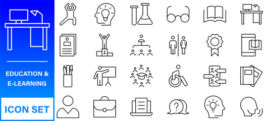 Poster - Education and Learning web icons in line style. Online Education Line Outline Icon Set Vector. Editable Stroke.