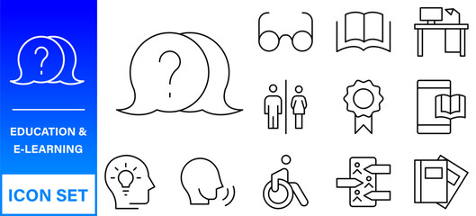 Poster - Education and Learning web icons in line style. Online Education Line Outline Icon Set Vector. Editable Stroke.