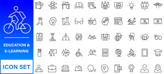 Poster - Education and Learning web icons in line style. Online Education Line Outline Icon Set Vector. Editable Stroke.