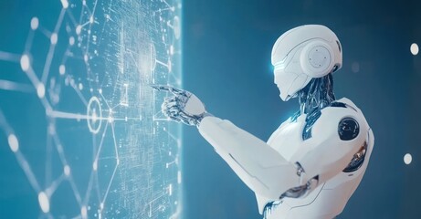 Poster - Futuristic Robot Interacting with Digital Interface
