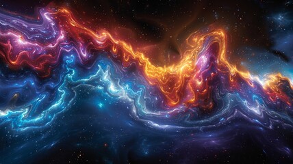 Wall Mural - A magnificent nebula stretches across the universe, filled with vibrant hues of blue, orange, and purple. The swirling gases create an awe-inspiring display of colors against a dark cosmic backdrop.